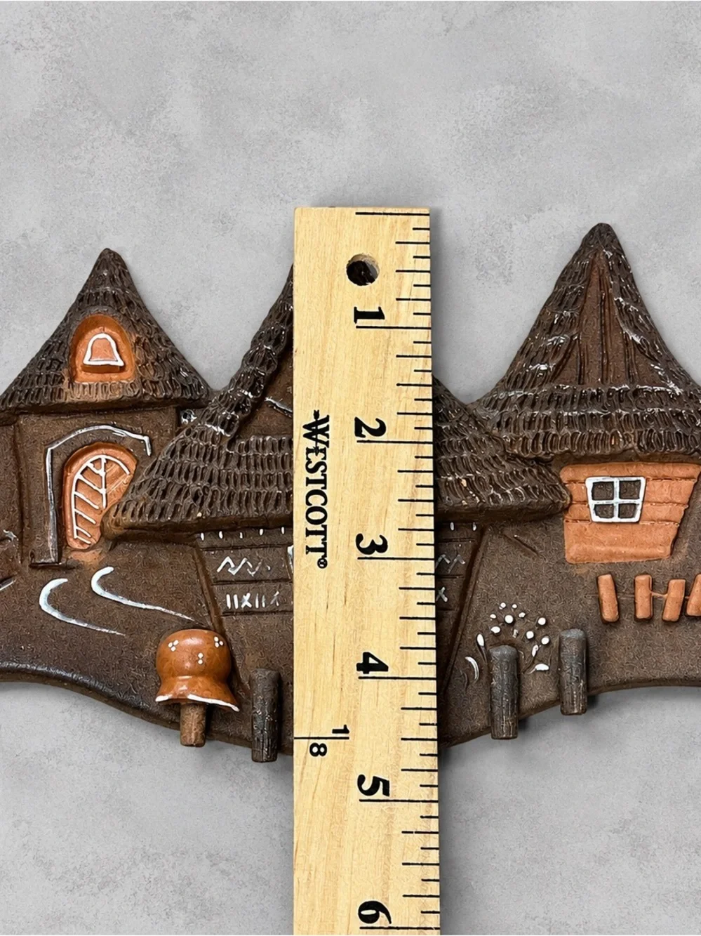 Vintage Handmade Ceramic Folk Art Village Wall Plaque Rustic Cottage Brown 7”
